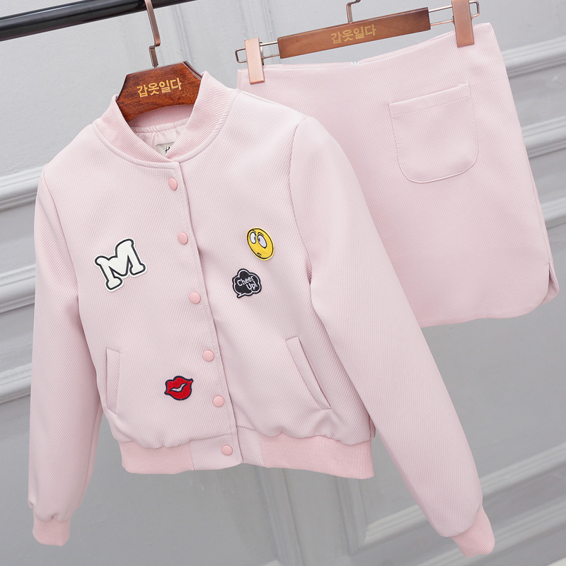 棒球服 女修身显瘦女式长袖韩版圆领短装外套 粉红色卡通上衣折扣优惠信息