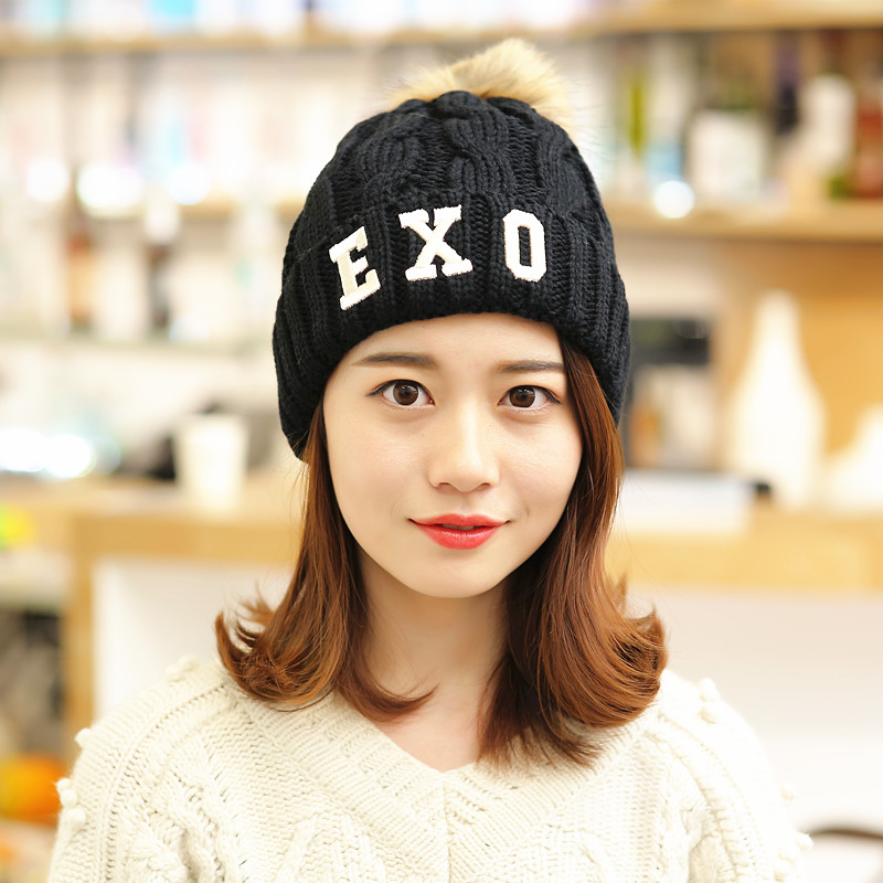 韩版秋冬天加绒加厚帽子女生时尚气质可爱保暖护耳毛线帽针织帽