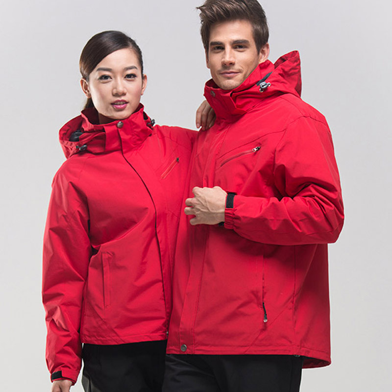 高品质三合一冬季冲锋衣男女两件套加绒内胆可脱下冲锋衣外套大红