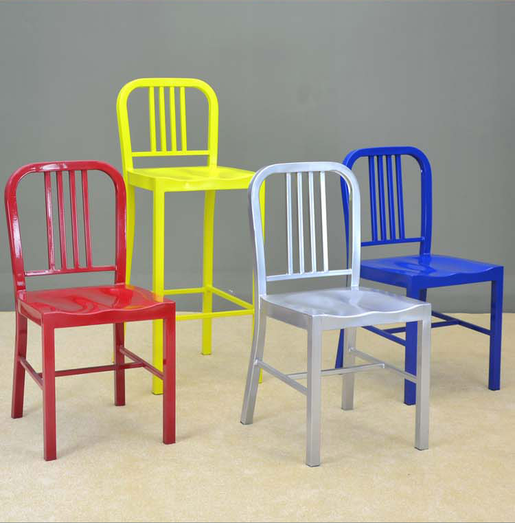 欧式全铁制铁皮靠背海军椅时尚餐椅咖啡厅椅子吧台椅凳简约彩色椅