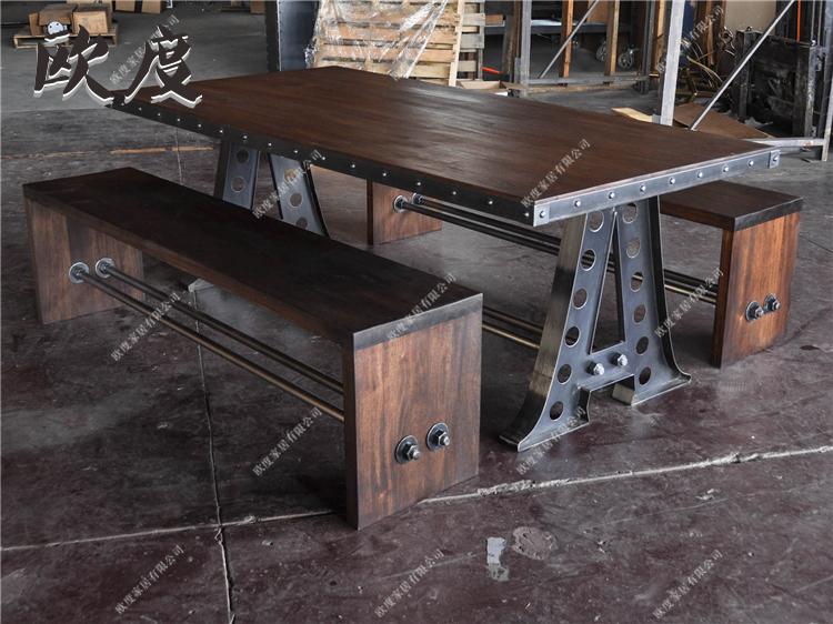 美式乡村北欧创意餐厅吧台 复古铁艺实木餐桌会议桌办公桌咖啡桌