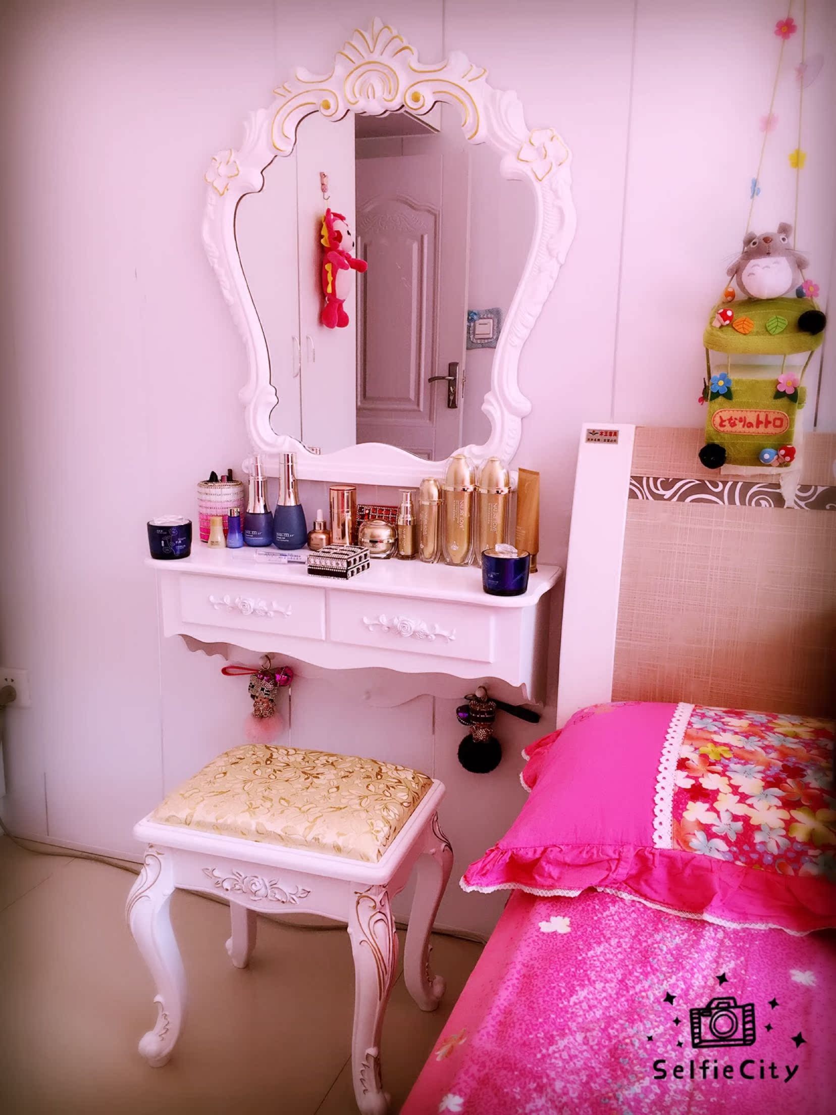 壁挂梳妆台镜卧室韩式欧式现代简约白色田园小户型化妆台梳妆桌