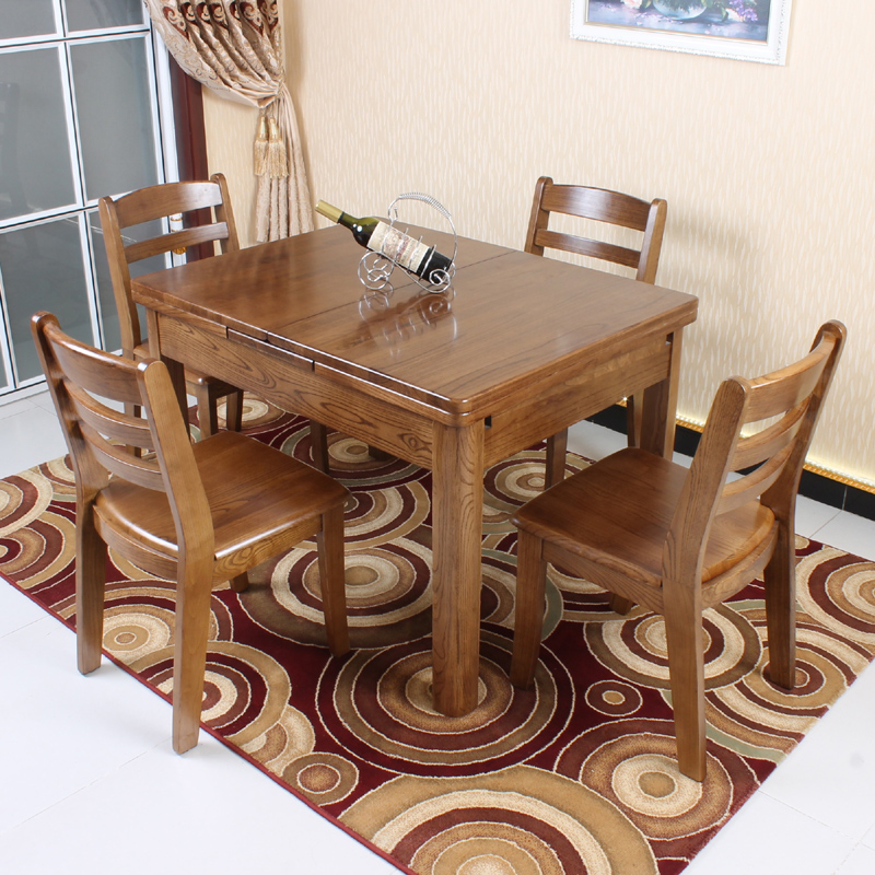 双虎豪威小户型餐桌椅组合 实木伸缩餐桌椅组合 水曲柳原木餐桌椅