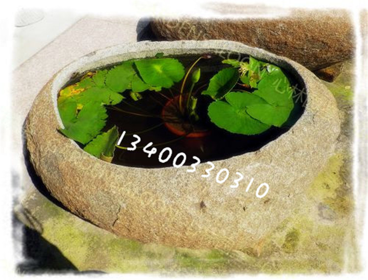 石雕阳台庭流水喷水储水水景-石钵石盆鱼缸 自然型黄皮大水钵