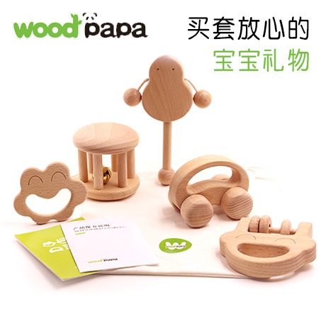 woodpapa 拨浪鼓 0-3-6-12个月1岁婴儿新生儿宝宝玩具手摇铃木质