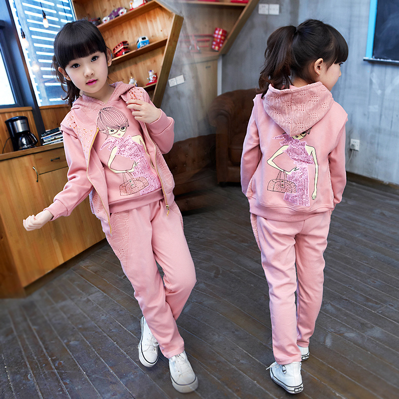 童装2016新款女童秋装套装儿童服装女孩中大童女装运动卫衣三件套