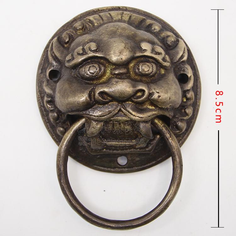 中式仿古纯铜装饰兽头古典虎头橱柜门拉手狮子头辟邪铜门环6.5cm