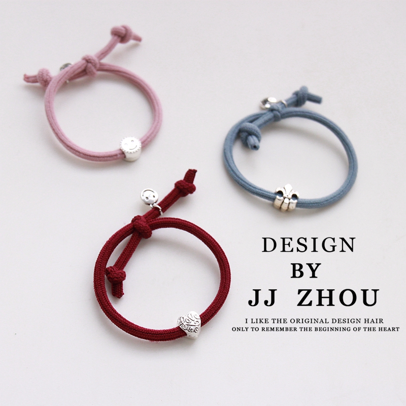 JJ ZHOU 原创手作正能量发圈金属爱心时尚珍珠皮筋头绳发圈女发饰