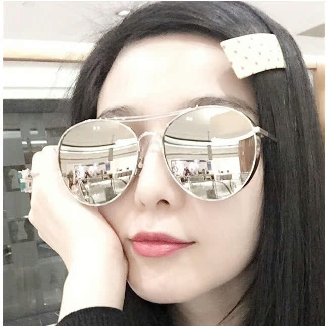 明星同款眼镜2017 潮牌太阳镜正品 银色反光墨镜偏光男女士蛤蟆镜