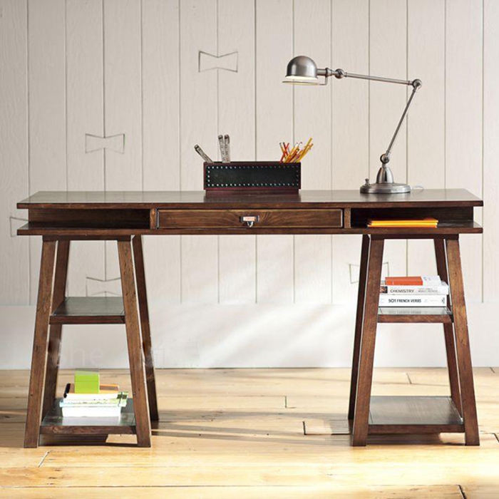 北欧实木办公桌台式电脑桌简约工作台仿古做旧现代书桌写字桌新品