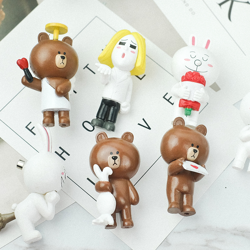 LINE FRIENDS 布朗熊立体磁铁布朗熊可妮兔创意冰箱贴留言磁贴