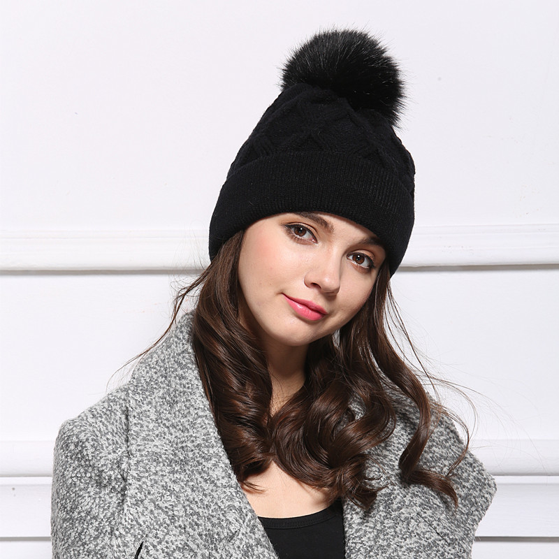 女士冬天帽子加厚针织帽毛线帽潮保暖逛街毛球帽子时尚气质女生帽