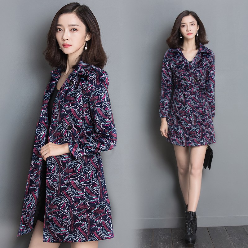 王小鸭秋装2016新款时尚系带大码风衣修身显瘦韩版中长款女装外套