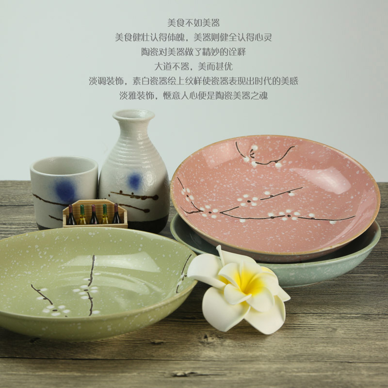 雪花瓷盘子陶瓷套装日式韩式创意和风餐具8寸深菜盘饭盘汤盘菜碟