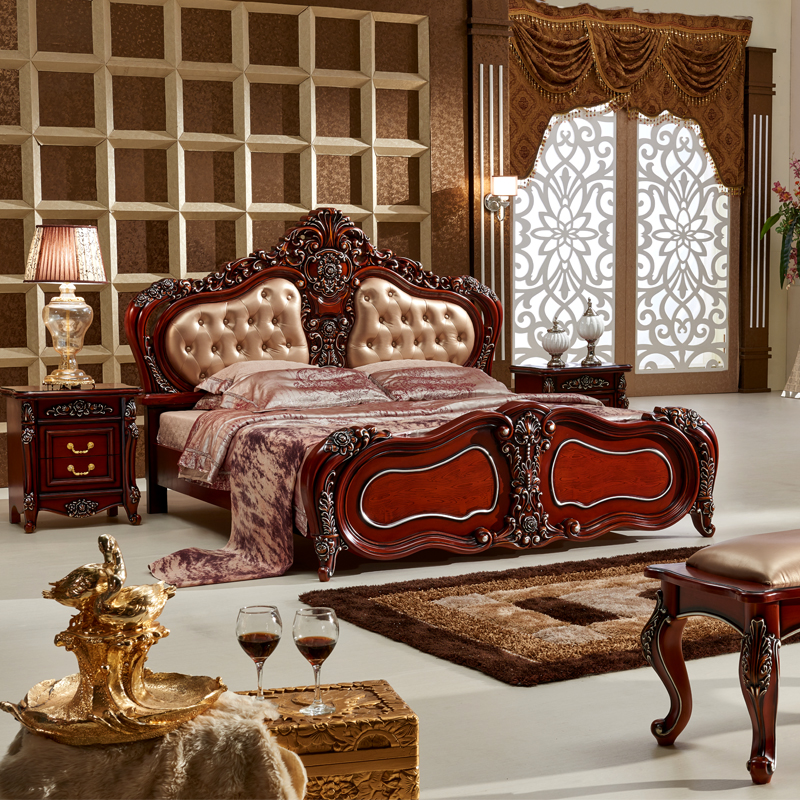欧式真皮床  美式乡村实木床  新古典1.8米双人床 卧室奢华公主床