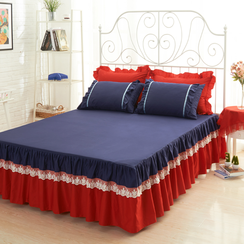 纯色全棉蕾丝床裙床罩单件纯棉床套床垫罩保护套1.5m1.8m米床防滑