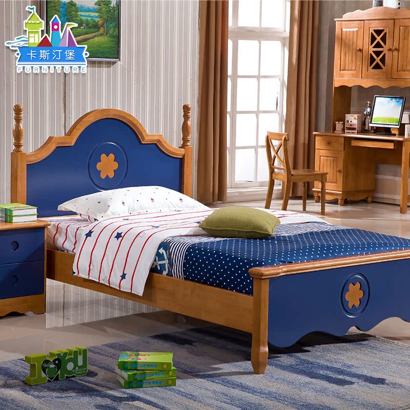 地中海儿童床全实木1.2米单人床男孩1.5米双人床橡木床组合公主床折扣优惠信息