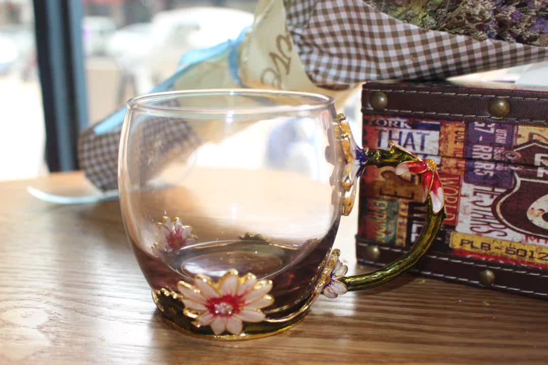 厂家直销珐琅彩水杯茶杯果汁杯耐热无铅创意情侣对杯水晶玻璃杯
