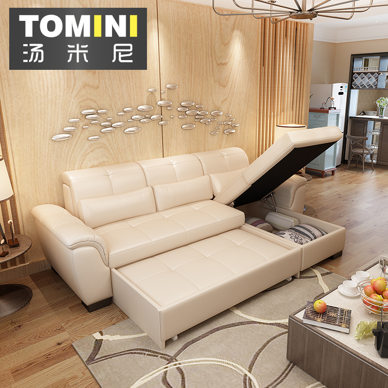 小户型真皮沙发床 客厅组合折叠储物沙发 多功能双人两用沙发