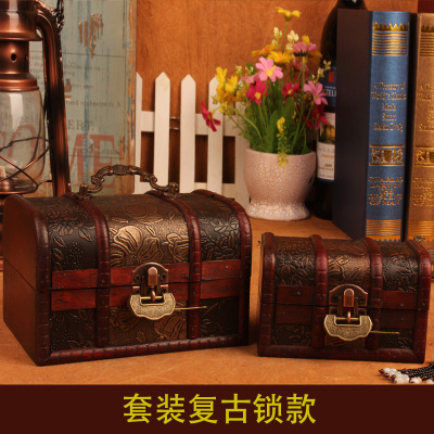 手工仿古木质盒子中式做旧珠宝首饰收纳盒复古百宝箱藏宝套盒带锁折扣优惠信息