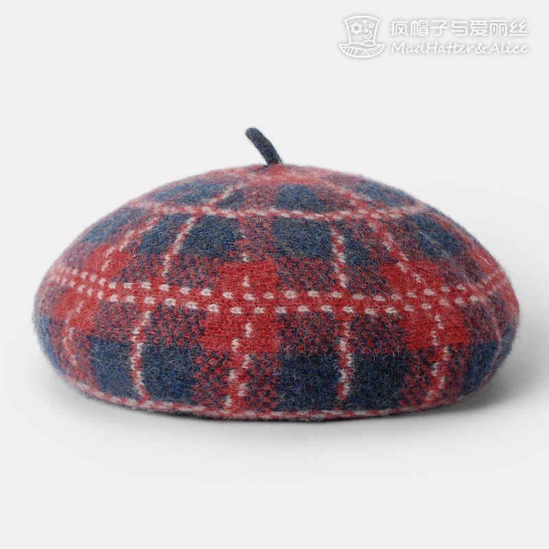 【念念】纯羊毛格纹贝雷帽画家帽子 格子 女韩版 毛线帽针织秋冬折扣优惠信息