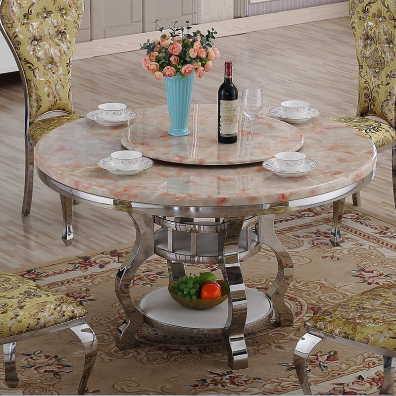 大理石餐台不锈钢现代简约餐桌椅组合欧式钢化玻璃吃饭桌子创意