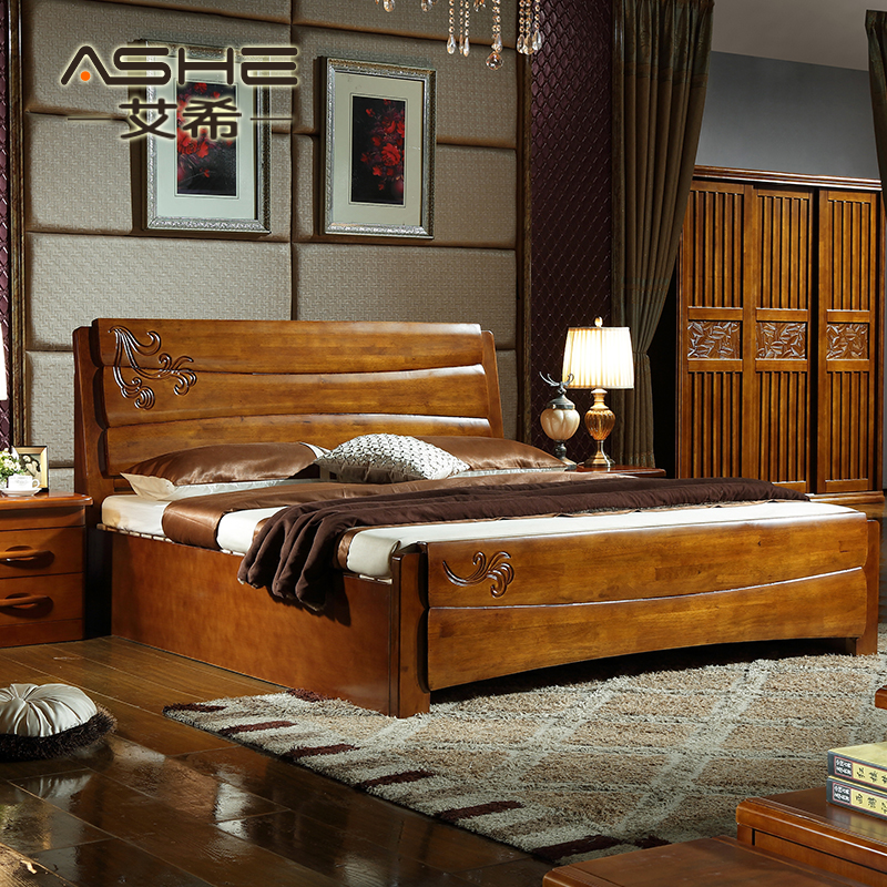 实木床现代中式全实木床气压储物高箱床简约大床1.5米1.8米婚床折扣优惠信息