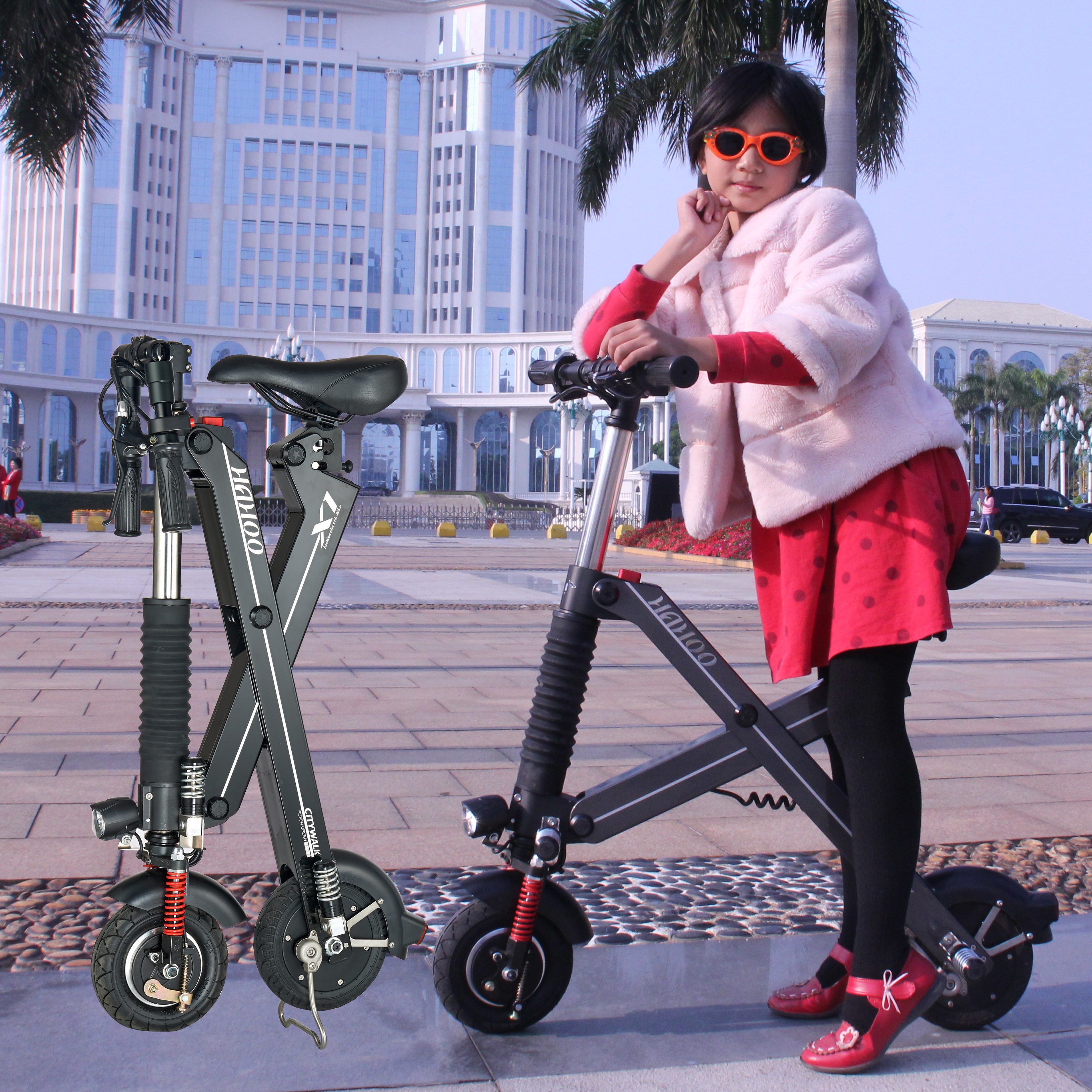 哈狐折叠电动车 男女便携超轻锂电池电动自行车代步助力三轮车