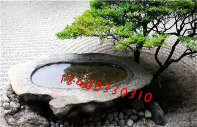 青石头流水钵石雕鱼缸喷泉户外日式庭院石盆水池景观装饰石槽花盆