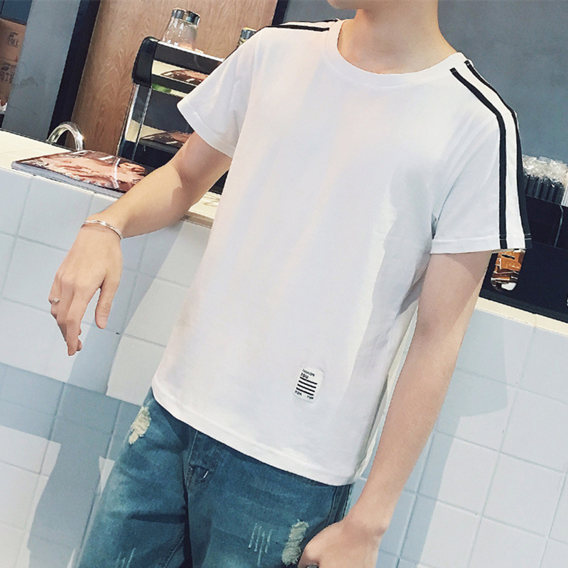 夏季日系学生小清新情侣款潮流男士半袖韩版运动条纹青年短袖t恤