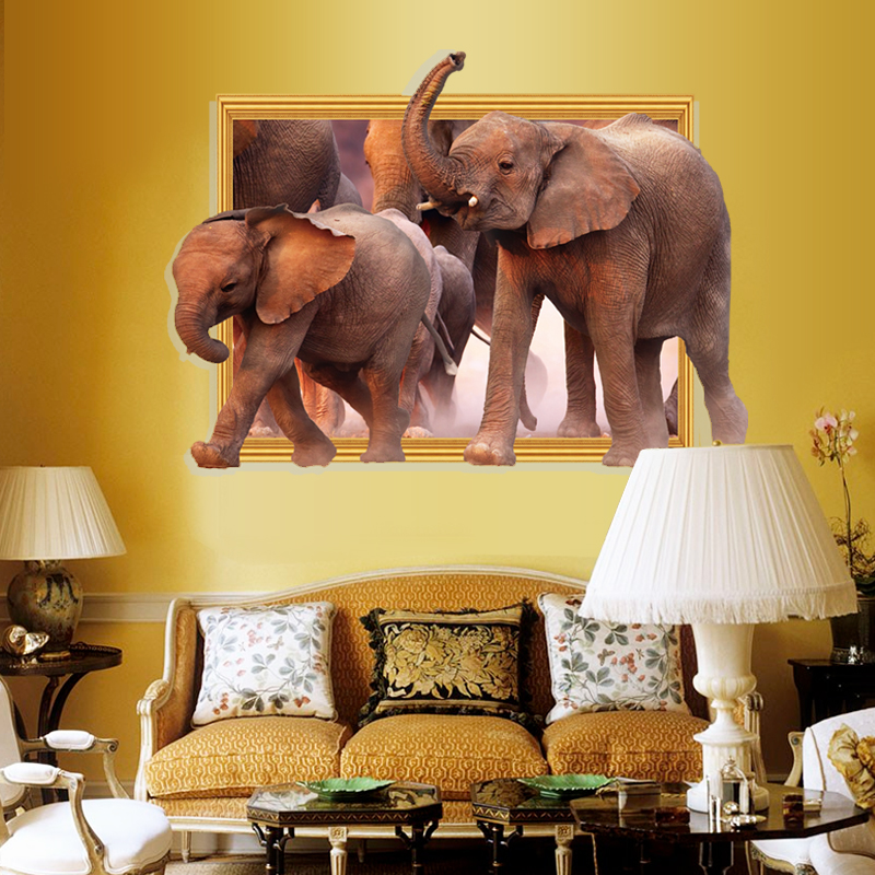 3D平面立体感非洲大象墙贴环保艺术创意贴纸酒店客厅卧室装饰壁画折扣优惠信息