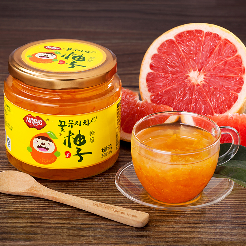 [买2送杯勺]福事多蜂蜜柚子茶500g 韩国风味水果茶蜜炼酱冲饮品折扣优惠信息