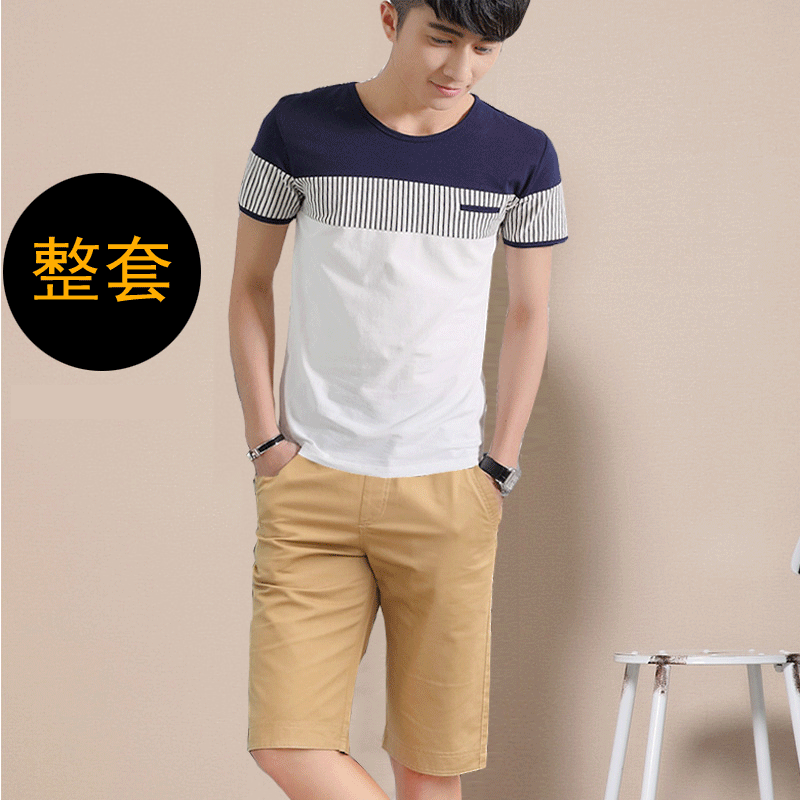 夏季2016新款男士短袖T恤潮流韩版修身半袖半截袖学生衣服套装男折扣优惠信息