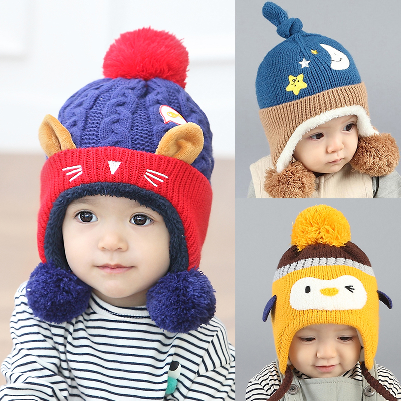 新款韩版婴儿帽子春秋6-12个月冬女宝宝毛线帽男童1-2岁护耳帽潮折扣优惠信息