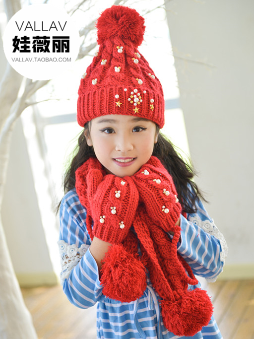 冬季男女儿童帽子围巾手套三件一体套装亲子款保暖护耳毛线帽套装折扣优惠信息