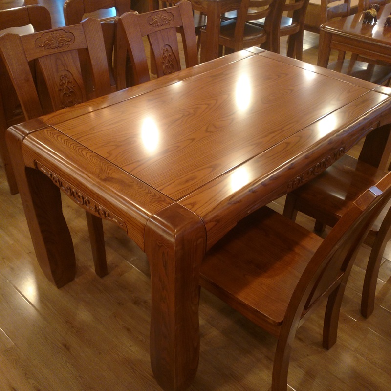双虎豪威水曲柳实木餐桌椅组合餐桌椅现代简约中式原木长方形餐桌折扣优惠信息