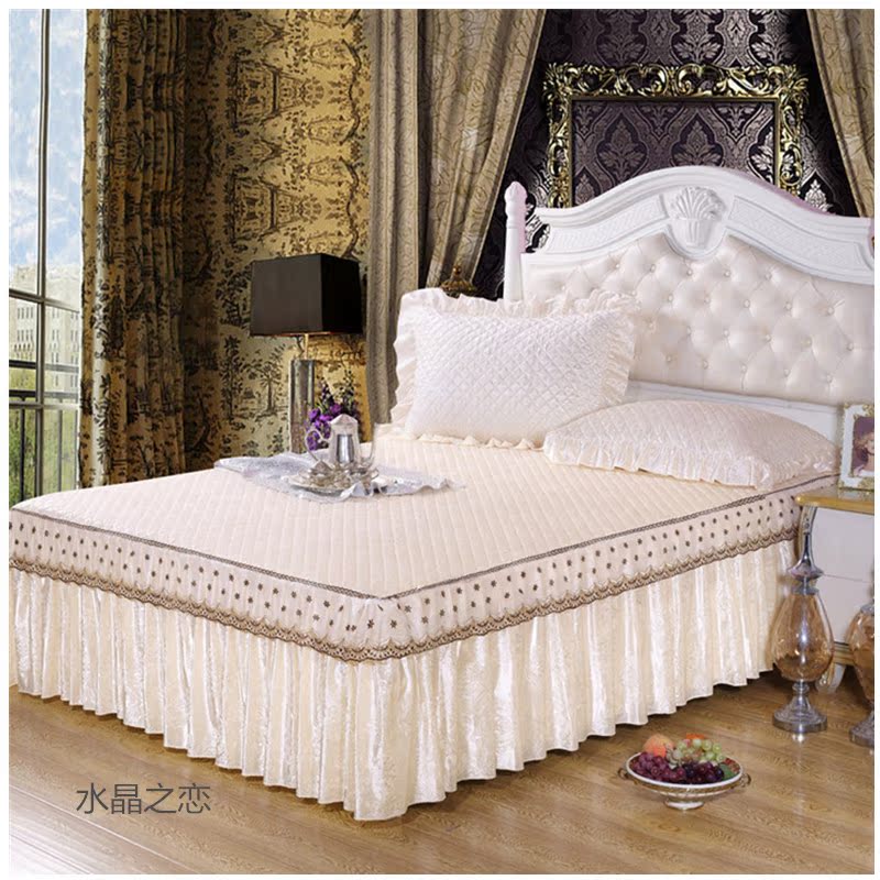 新款花边欧式纯色磨毛单件夹棉床罩床裙1.8m床1.5m床2.0m床2米床