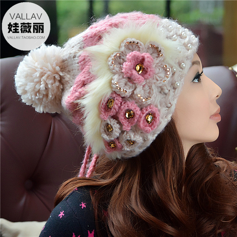 帽子女冬季韩版潮时尚可爱毛线帽女韩国秋冬天加绒保暖护耳针织帽