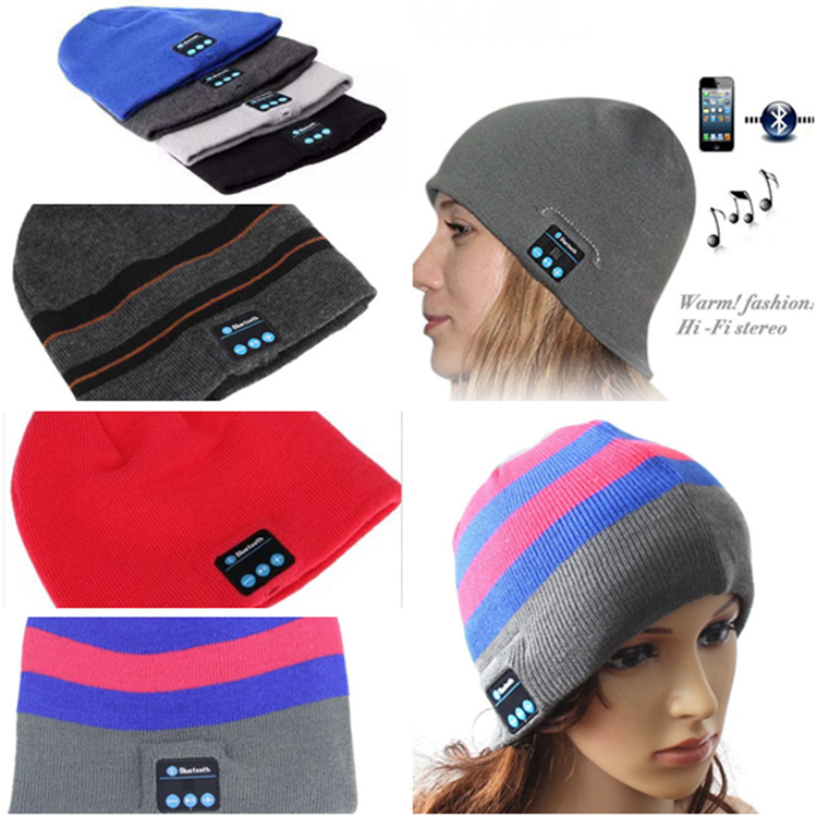 新款条纹智能音乐帽蓝牙帽子冬天保暖针织帽 蓝牙耳机帽子