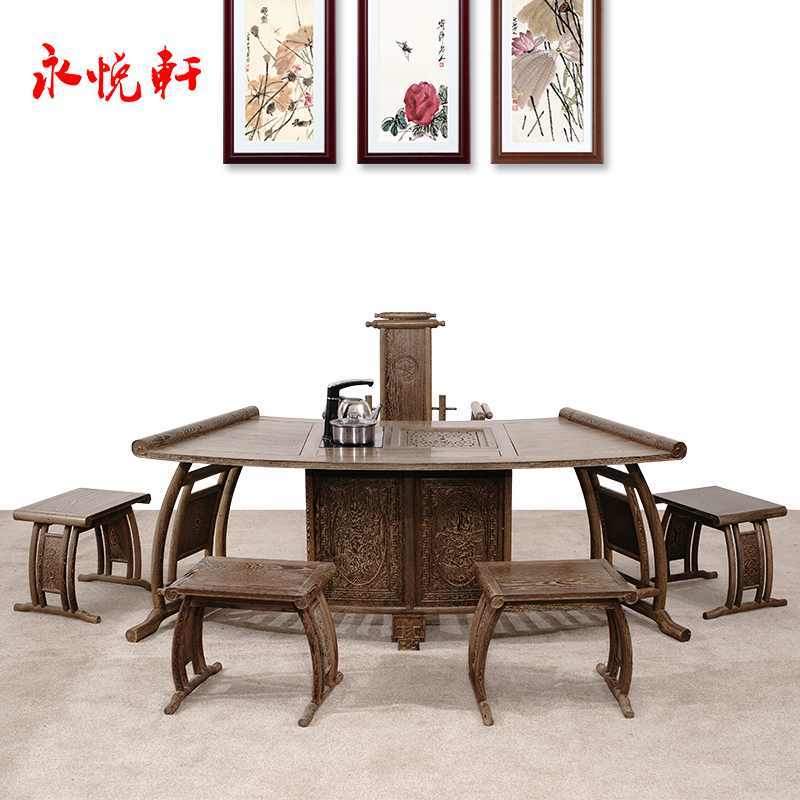 红木功夫茶几桌鸡翅木扇形茶桌椅组合小茶艺桌实木阳台桌泡茶桌