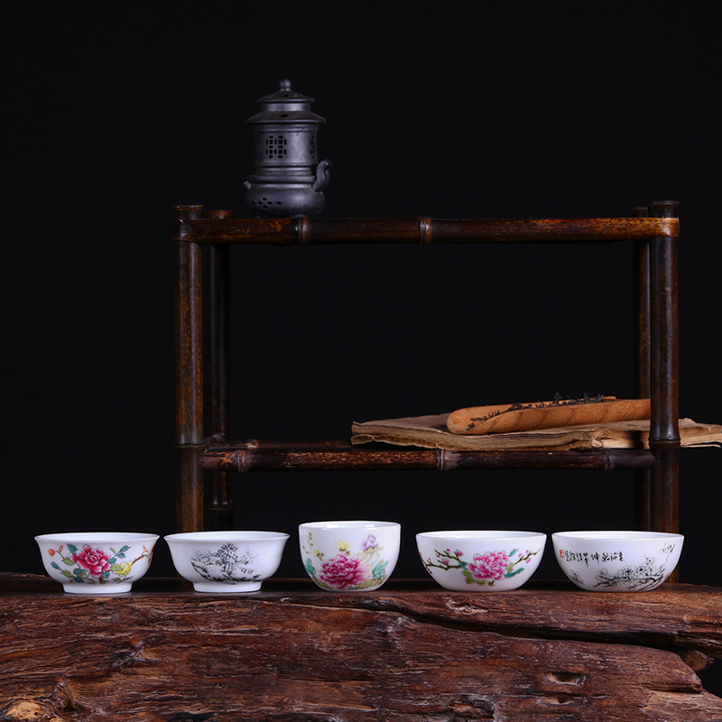 景德镇陶瓷粉彩品茗杯 主人杯个人杯单杯 日用功夫茶具小茶杯茶碗