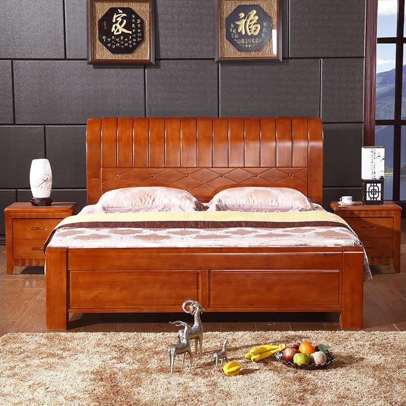 中式双人实木床大气款框架结构床双人婚床中式床 1.5 1.8米橡木