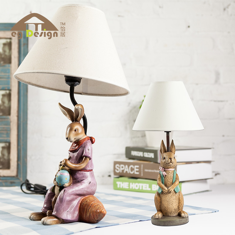 树脂台灯美式乡村家居饰品摆件田园风工艺品创意卧室树脂兔子台灯
