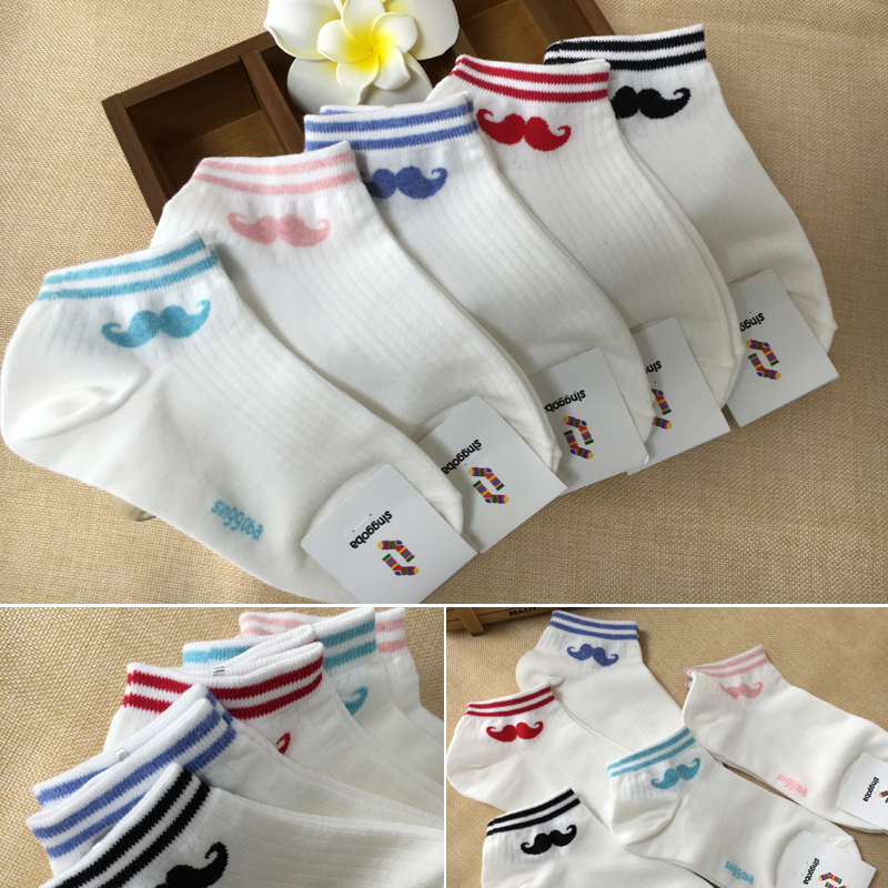 女生棉袜春夏季韩国进口袜子卡通胡子个性四季袜白色低帮短袜船袜