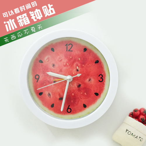 水果西瓜彩色冰箱钟创意磁铁冰箱贴时钟表挂钟静音创意立体钟表